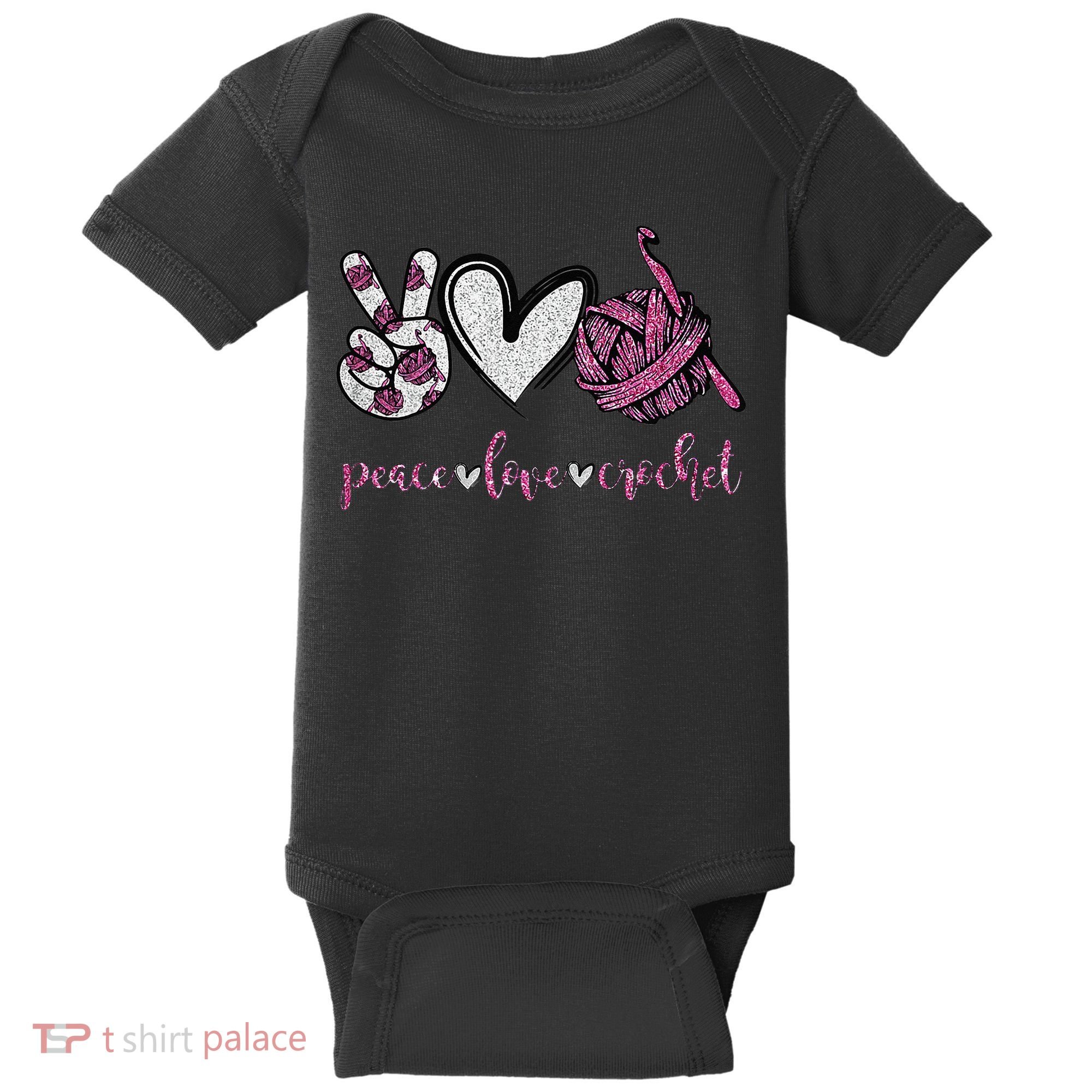 Crochet Knitting Peace Love Crochet Funny Crocheting Baby Bodysuit