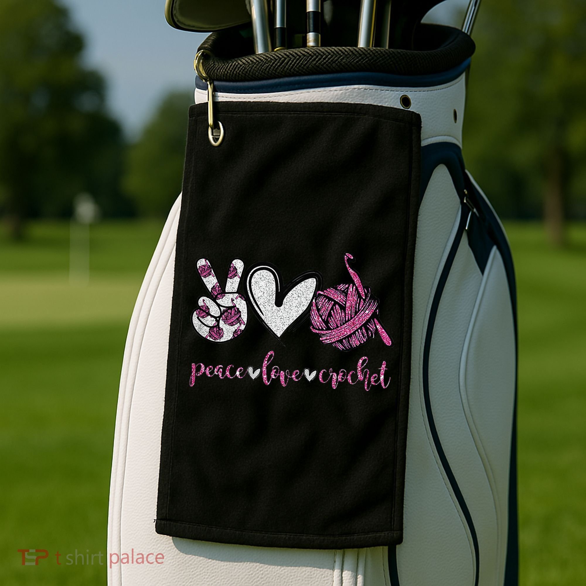 Crochet Knitting Peace Love Crochet Funny Crocheting Golf Towel