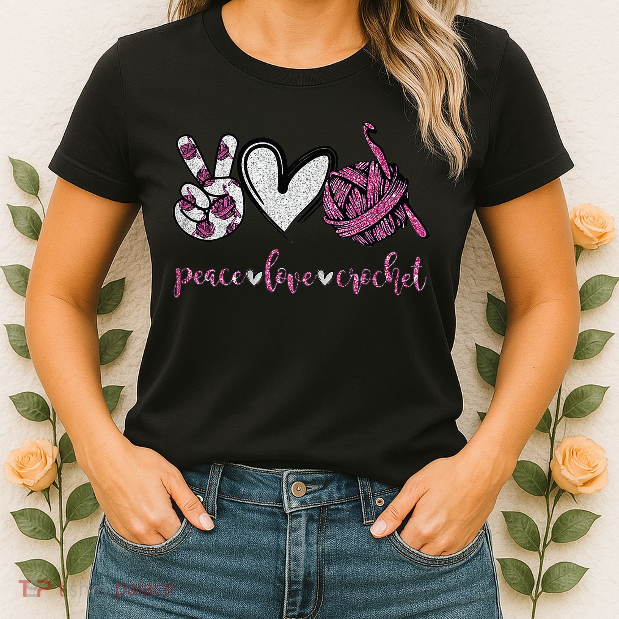Crochet Knitting Peace Love Crochet Funny Crocheting Women's T-Shirt