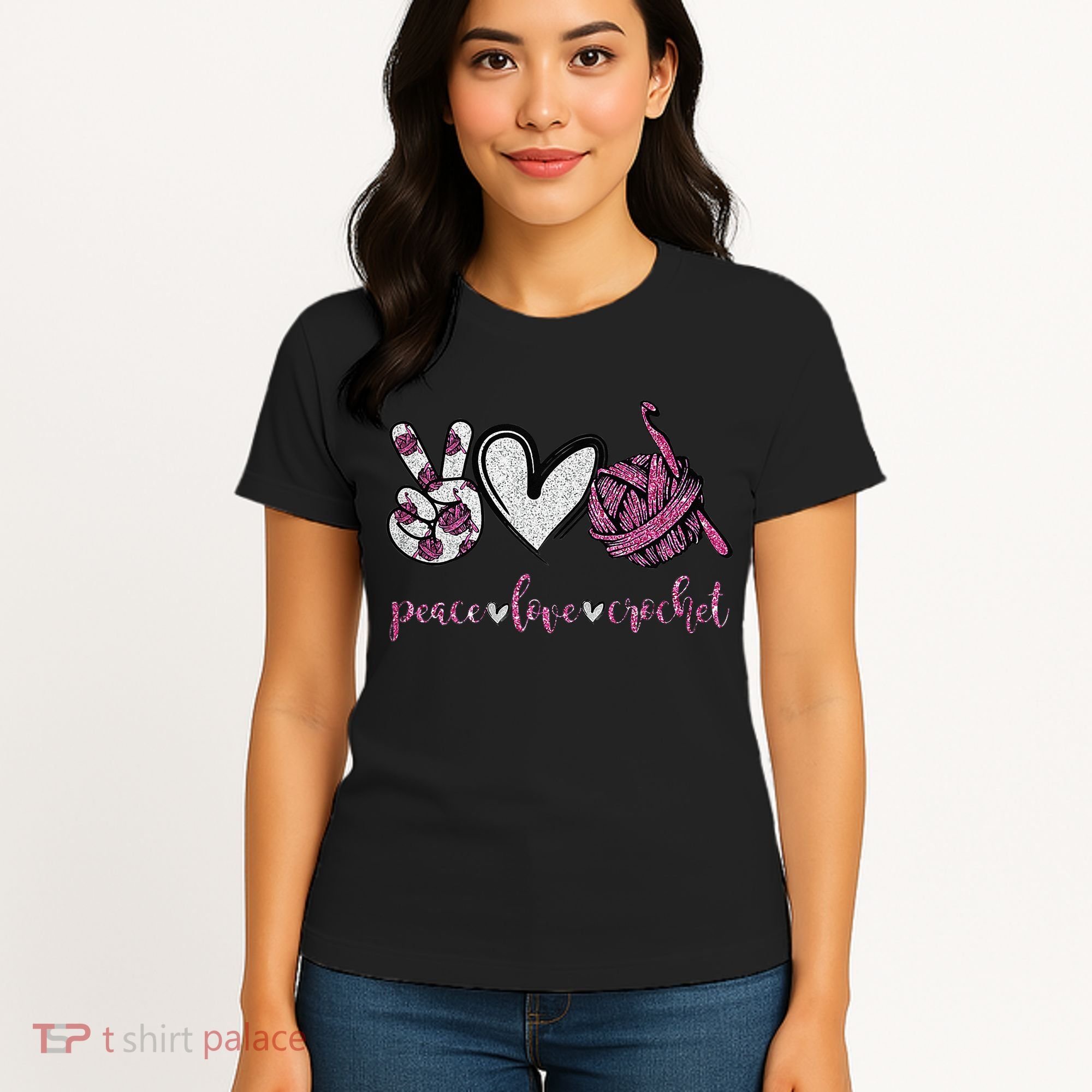 Crochet Knitting Peace Love Crochet Funny Crocheting Women's T-Shirt