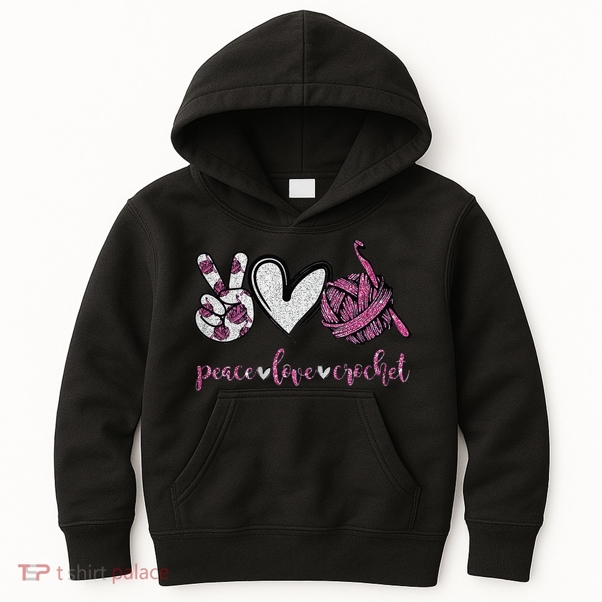 Crochet Knitting Peace Love Crochet Funny Crocheting Kids Hoodie