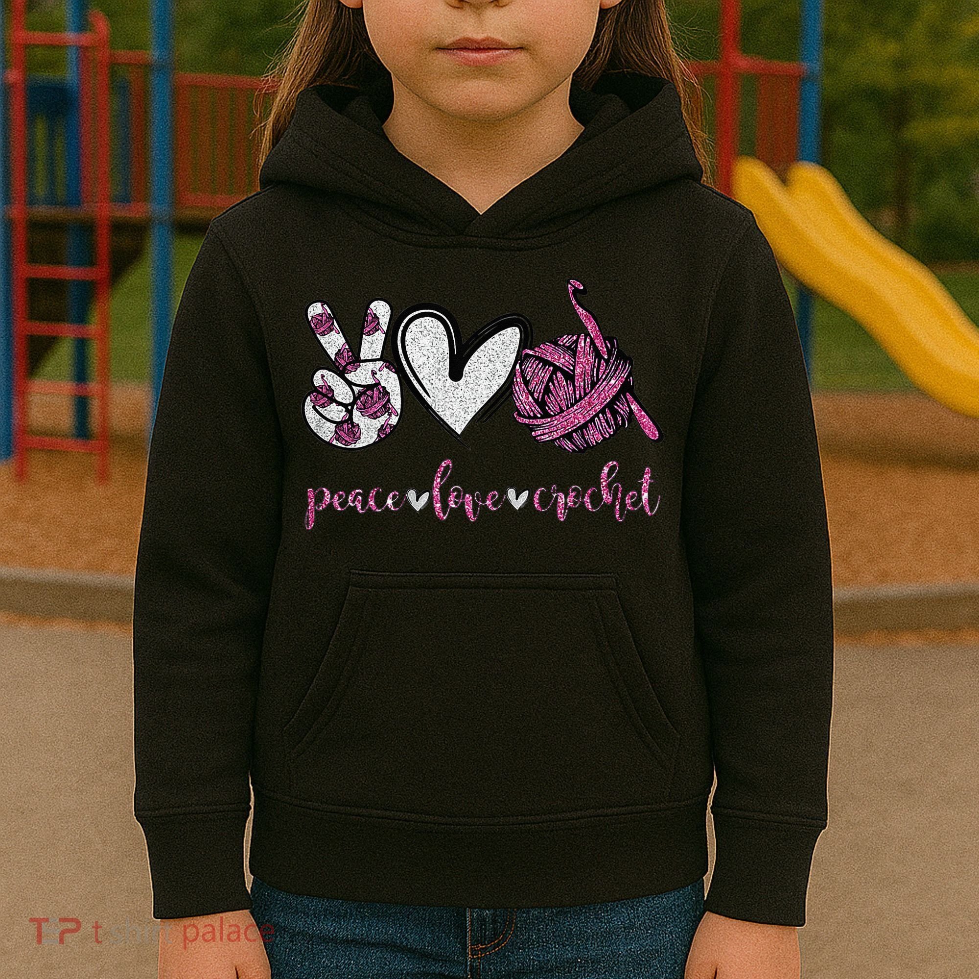 Crochet Knitting Peace Love Crochet Funny Crocheting Kids Hoodie