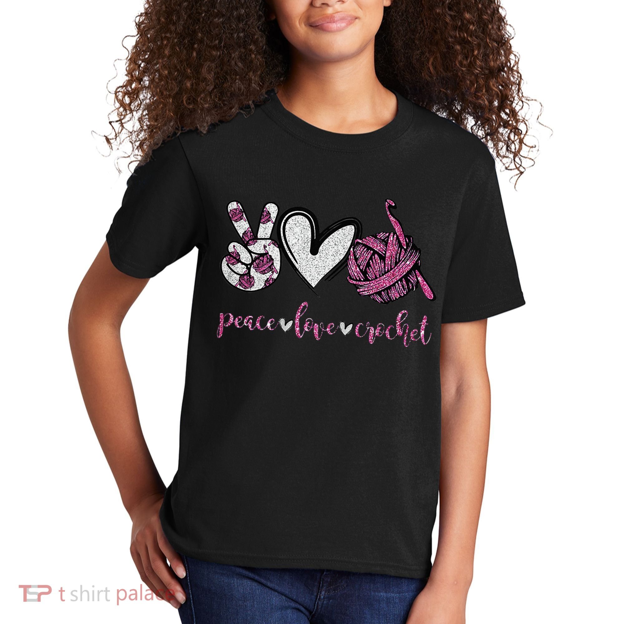 Crochet Knitting Peace Love Crochet Funny Crocheting Kids T-Shirt