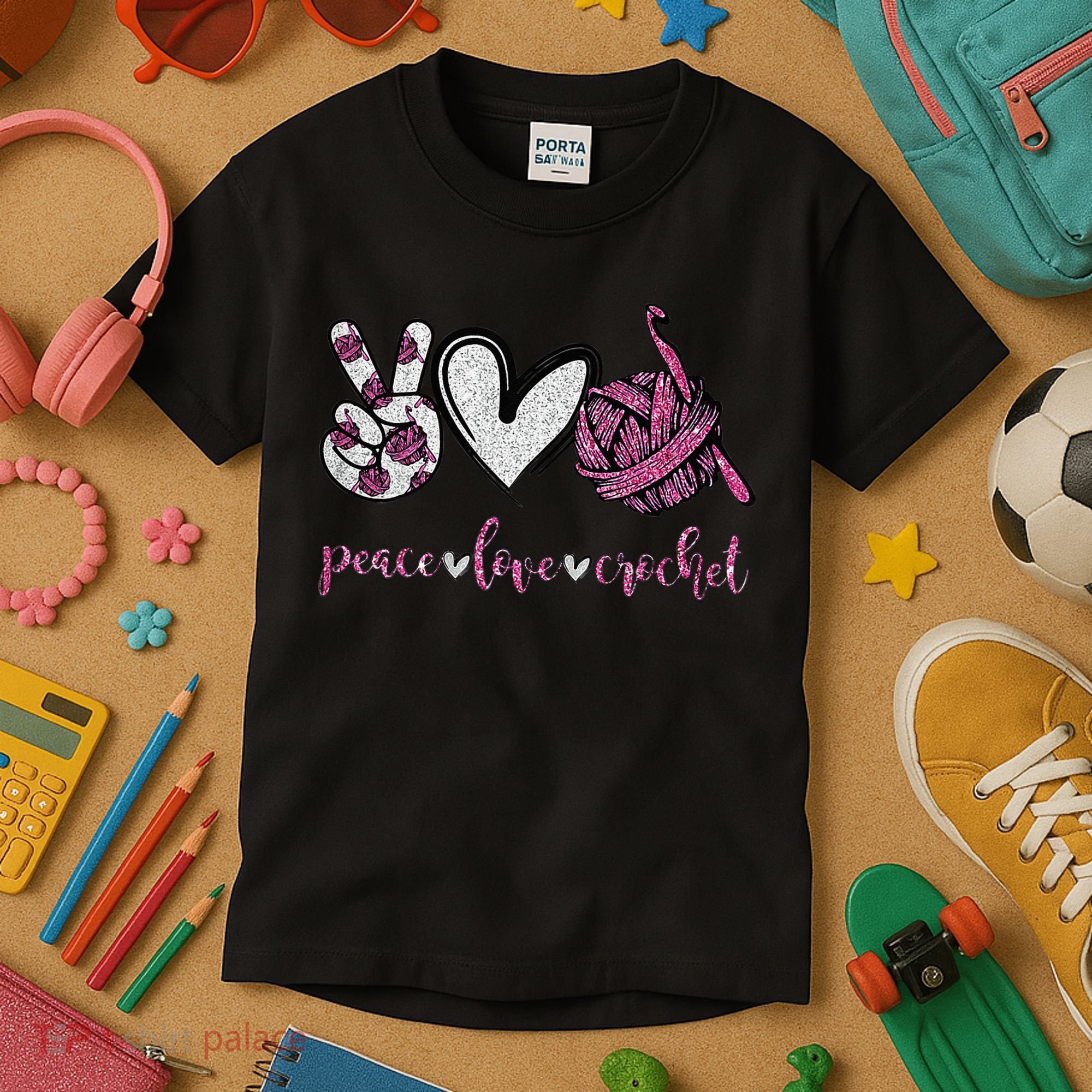 Crochet Knitting Peace Love Crochet Funny Crocheting Kids T-Shirt