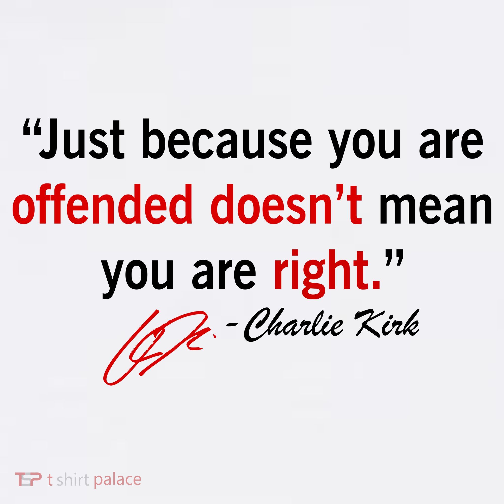 Charlie Kirk Quote Just Becuase Your Offended Doesn't Mean You Are Right T-Shirt
