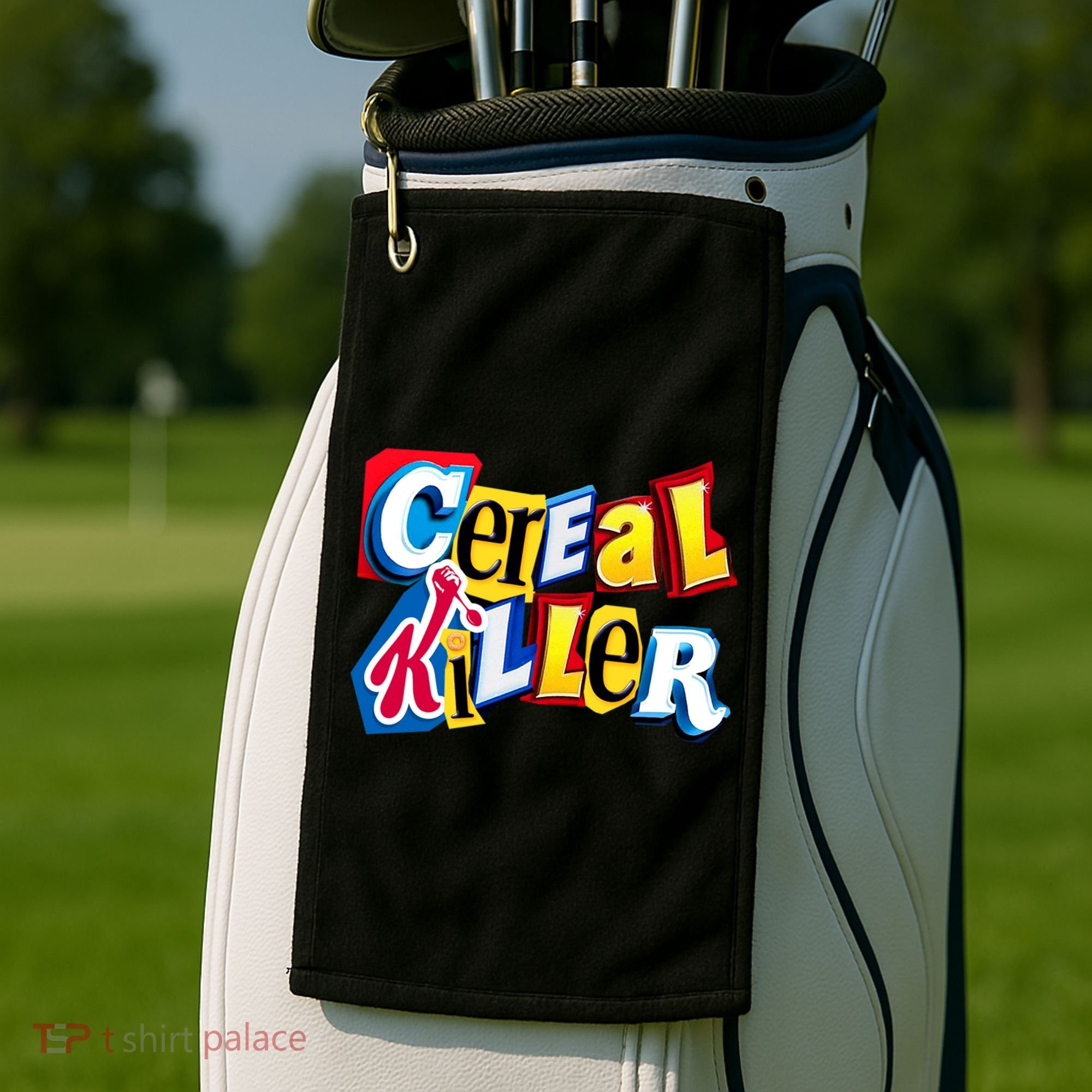 Cereal Killer Ransom Note Premium Golf Towel