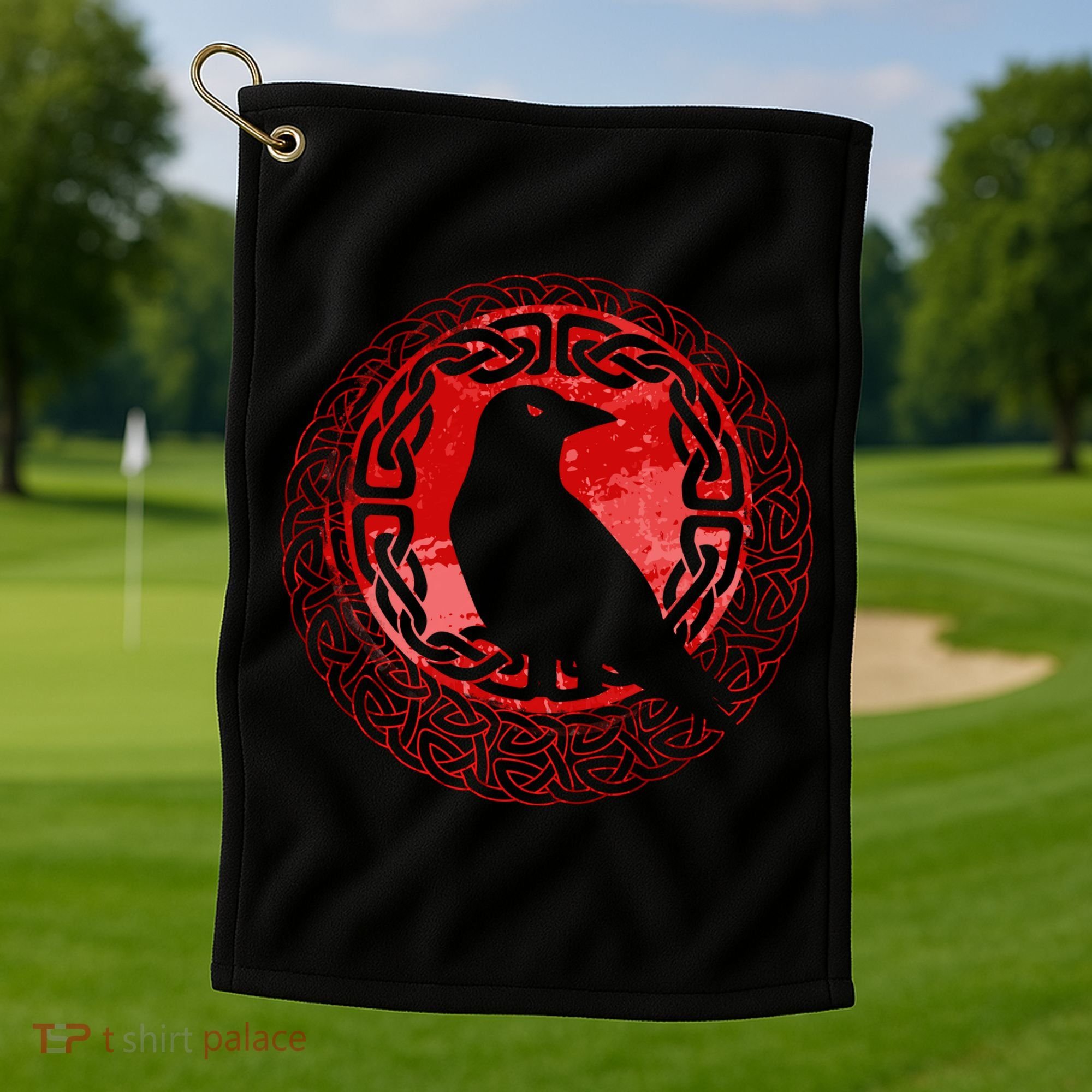 Celtic Knot Raven Crow Golf Towel
