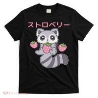 Cute Kawaii Raccoon Embrace A Big Strawberry Anime T-Shirt thumb 0