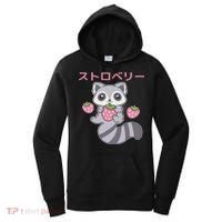 Cute Kawaii Raccoon Embrace A Big Strawberry Anime Women's Hoodie thumb 0