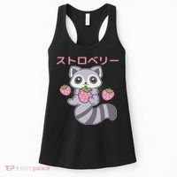 Cute Kawaii Raccoon Embrace A Big Strawberry Anime Women's Tank Top thumb 0
