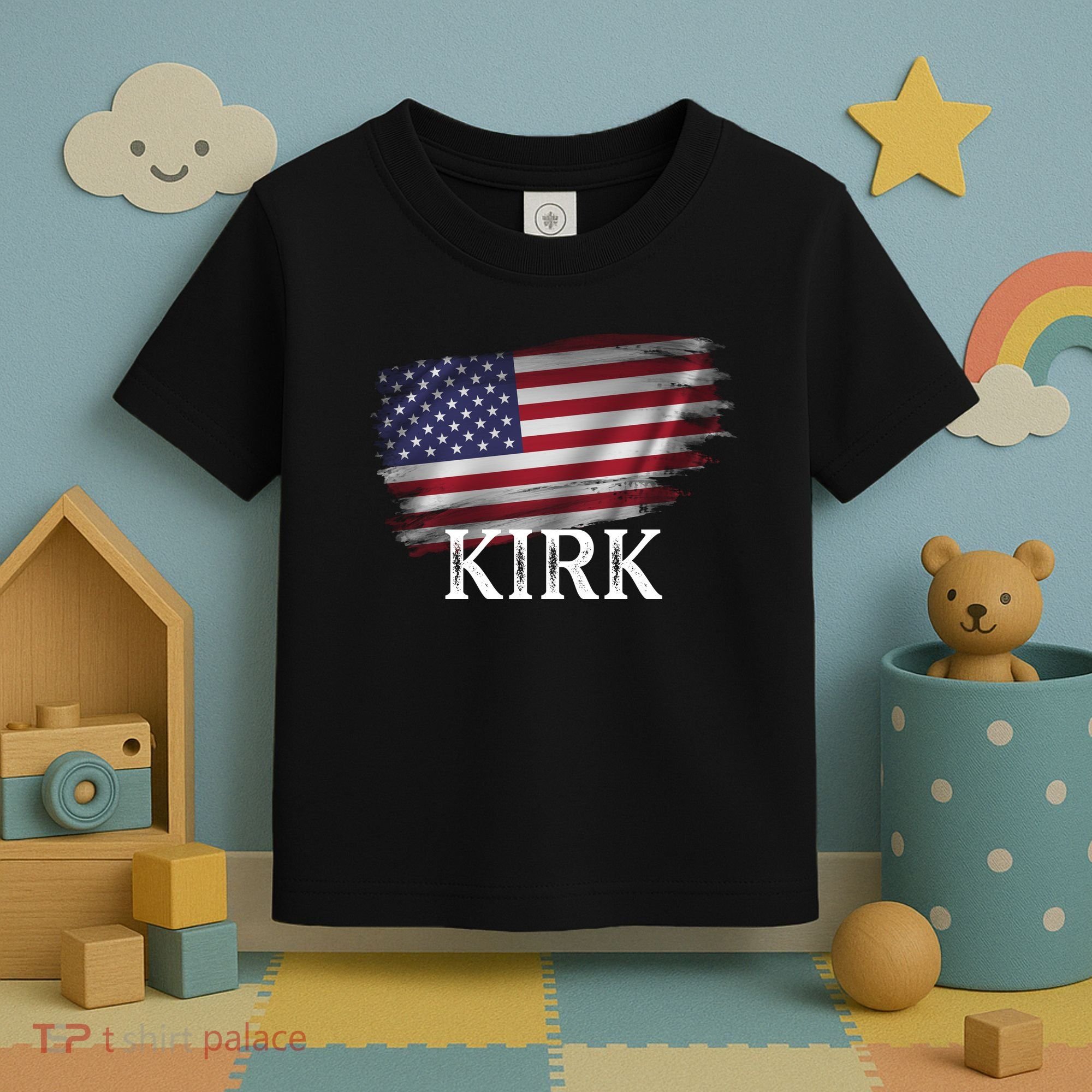 Charlie Kirk USA American Flag Toddler T-Shirt
