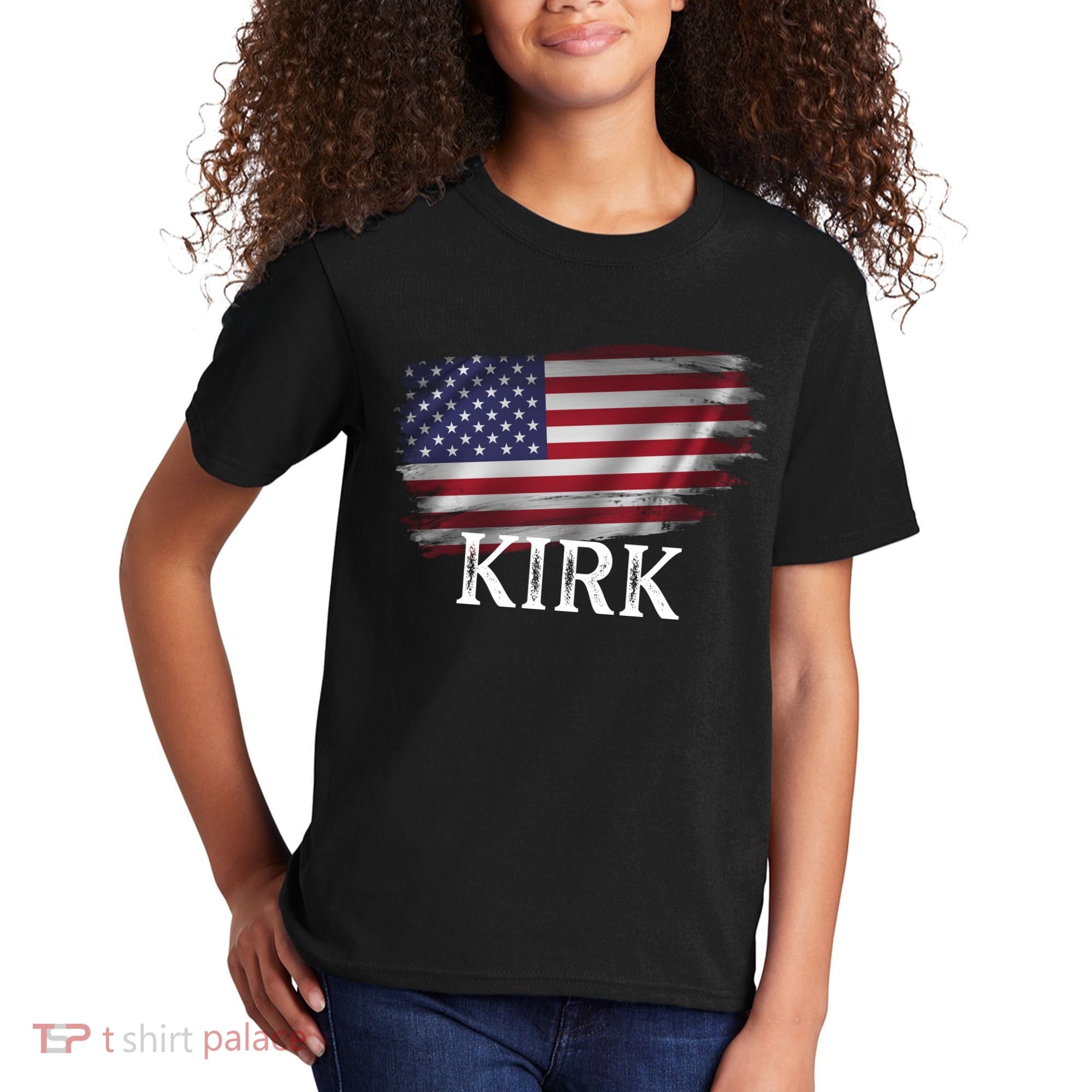 Charlie Kirk USA American Flag Kids T-Shirt