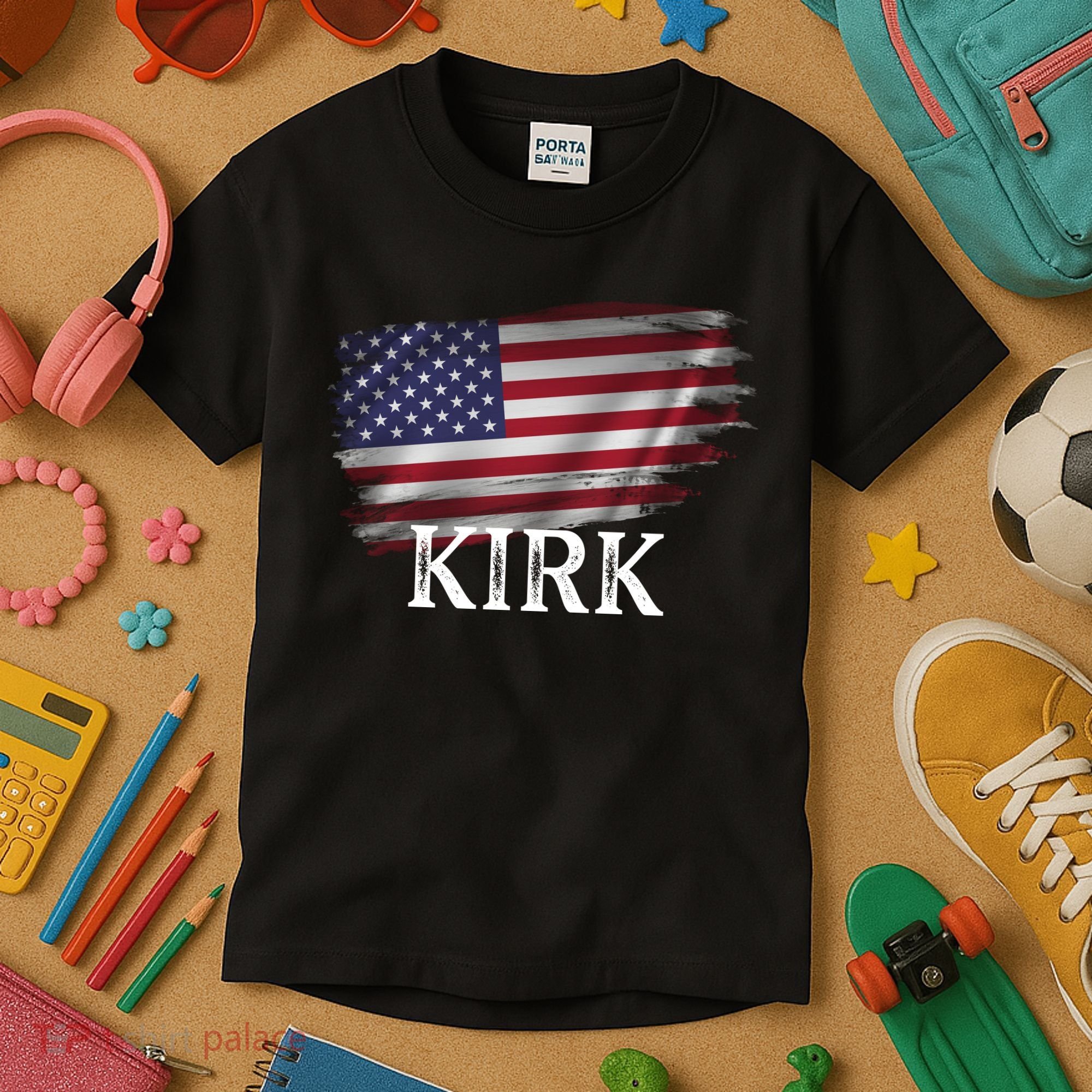 Charlie Kirk USA American Flag Kids T-Shirt