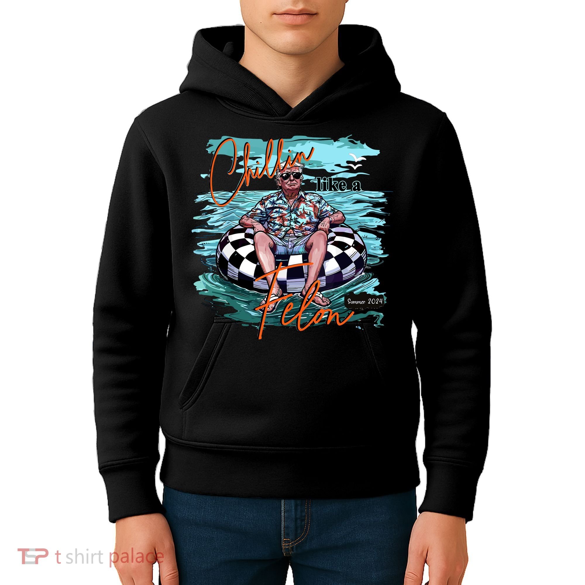 Chillin Like A Felon Trump For President 2024 Retro Summer Kids Hoodie