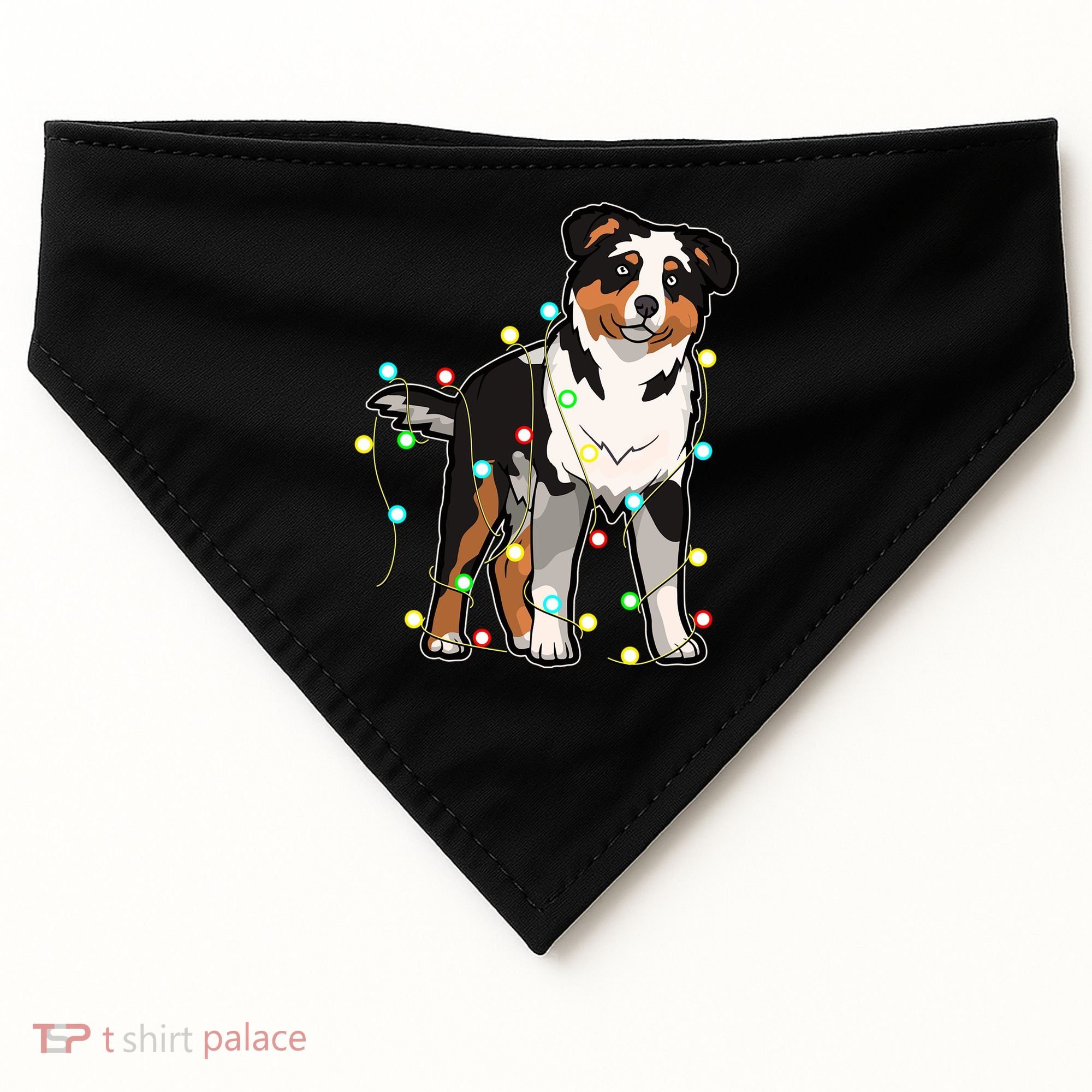 Christmas Lights Australian Shepherd Dog Lover Xmas Gift Cute Gift USA-Made Doggie Bandana