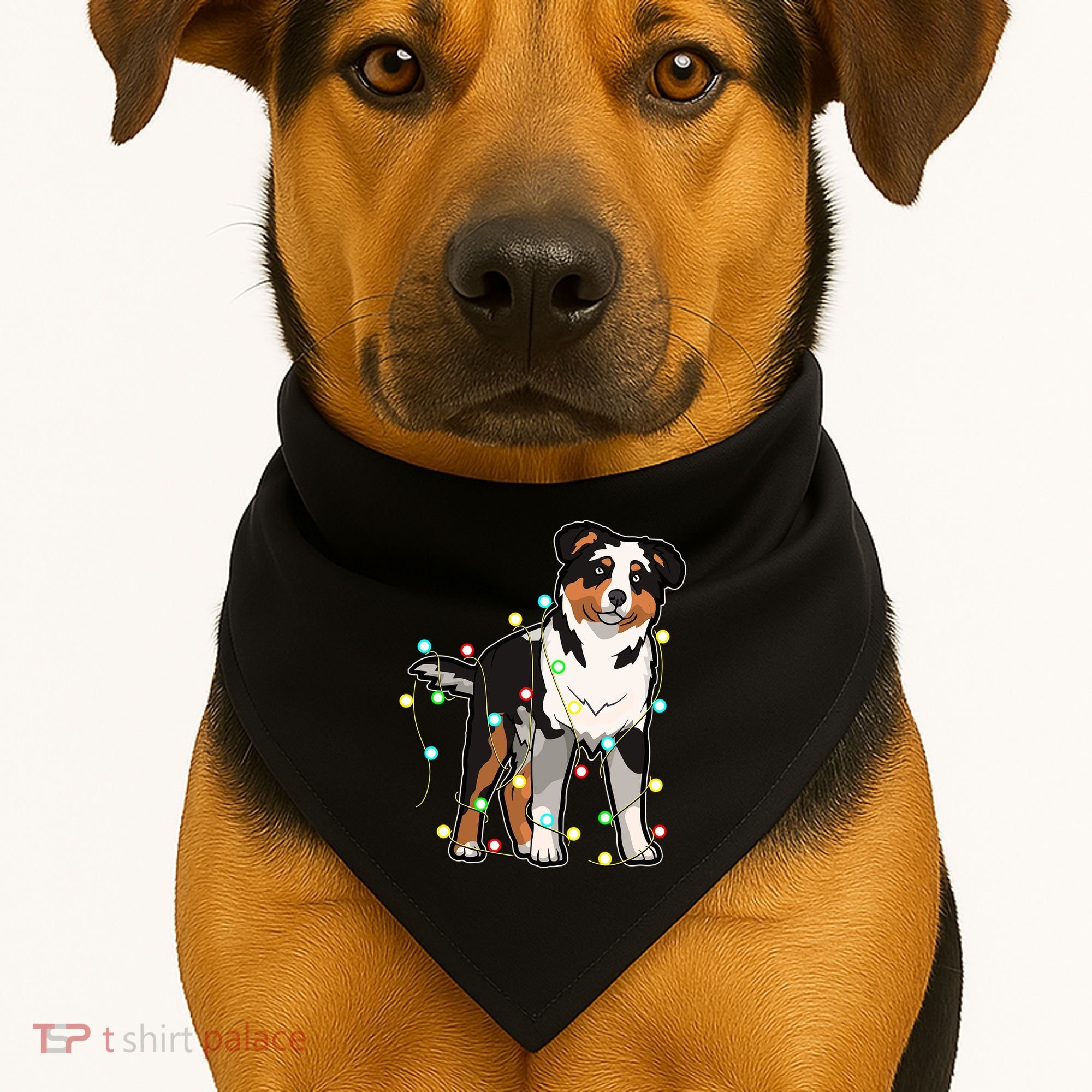 Christmas Lights Australian Shepherd Dog Lover Xmas Gift Cute Gift USA-Made Doggie Bandana