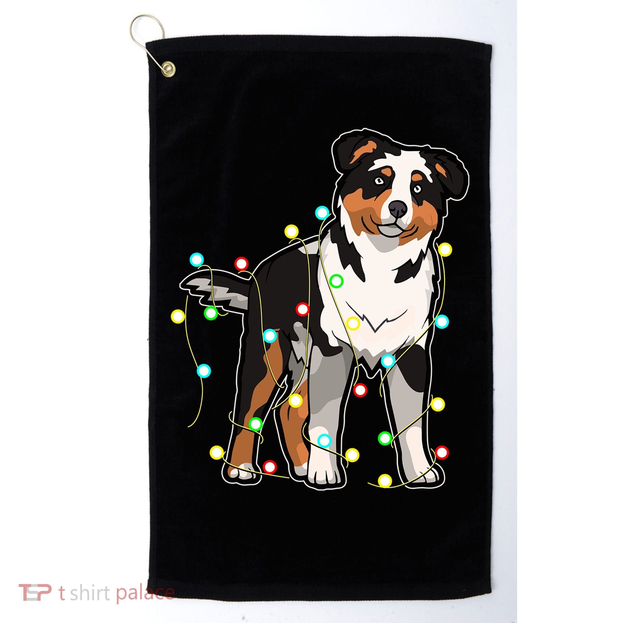 Christmas Lights Australian Shepherd Dog Lover Xmas Gift Cute Gift Golf Towel