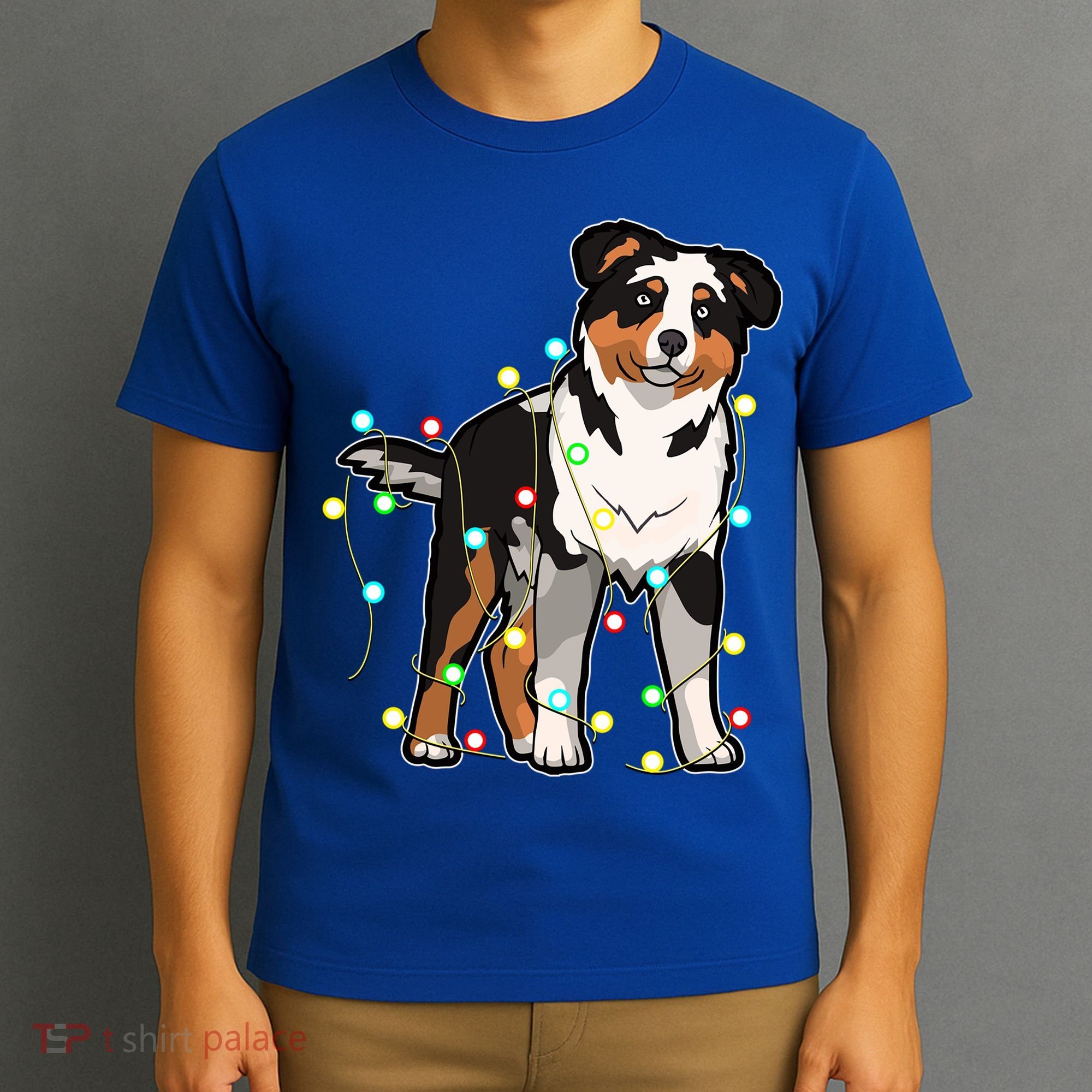Christmas Lights Australian Shepherd Dog Lover Xmas Gift Cute Gift T-Shirt