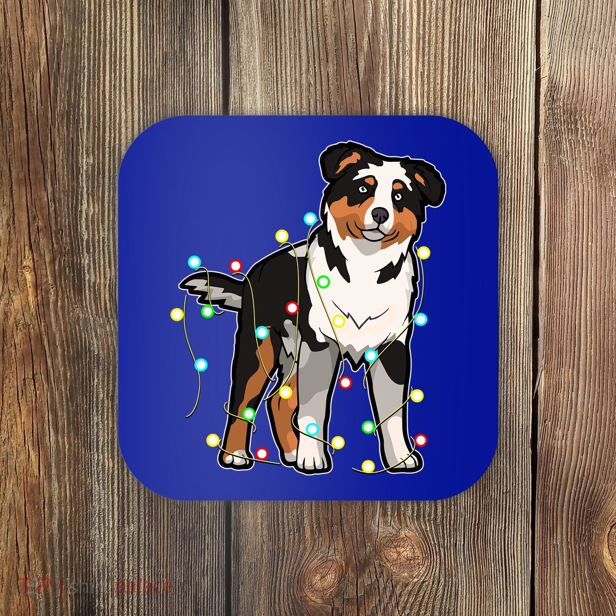 Christmas Lights Australian Shepherd Dog Lover Xmas Gift Cute Gift Coaster