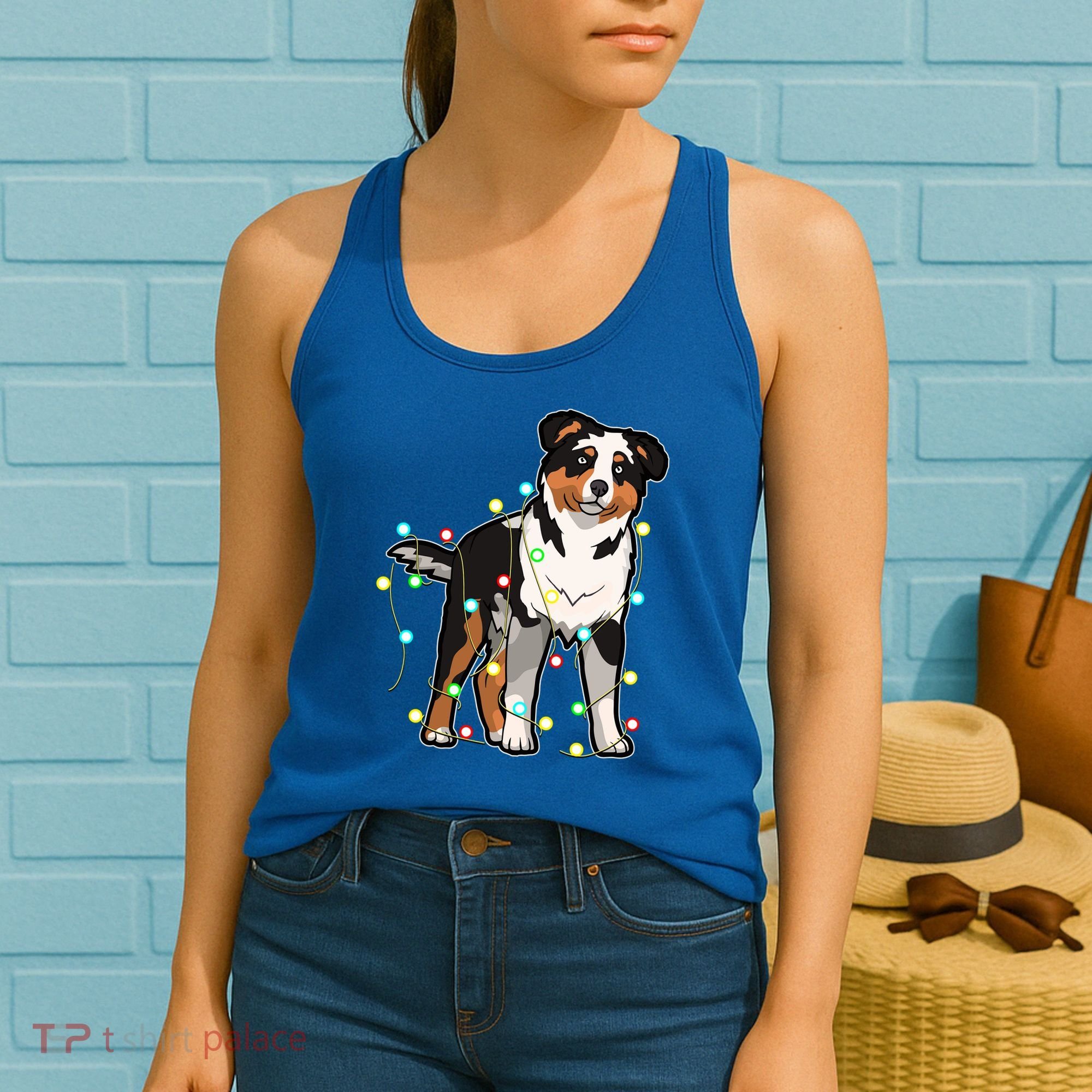 Christmas Lights Australian Shepherd Dog Lover Xmas Gift Cute Gift Women's Tank Top
