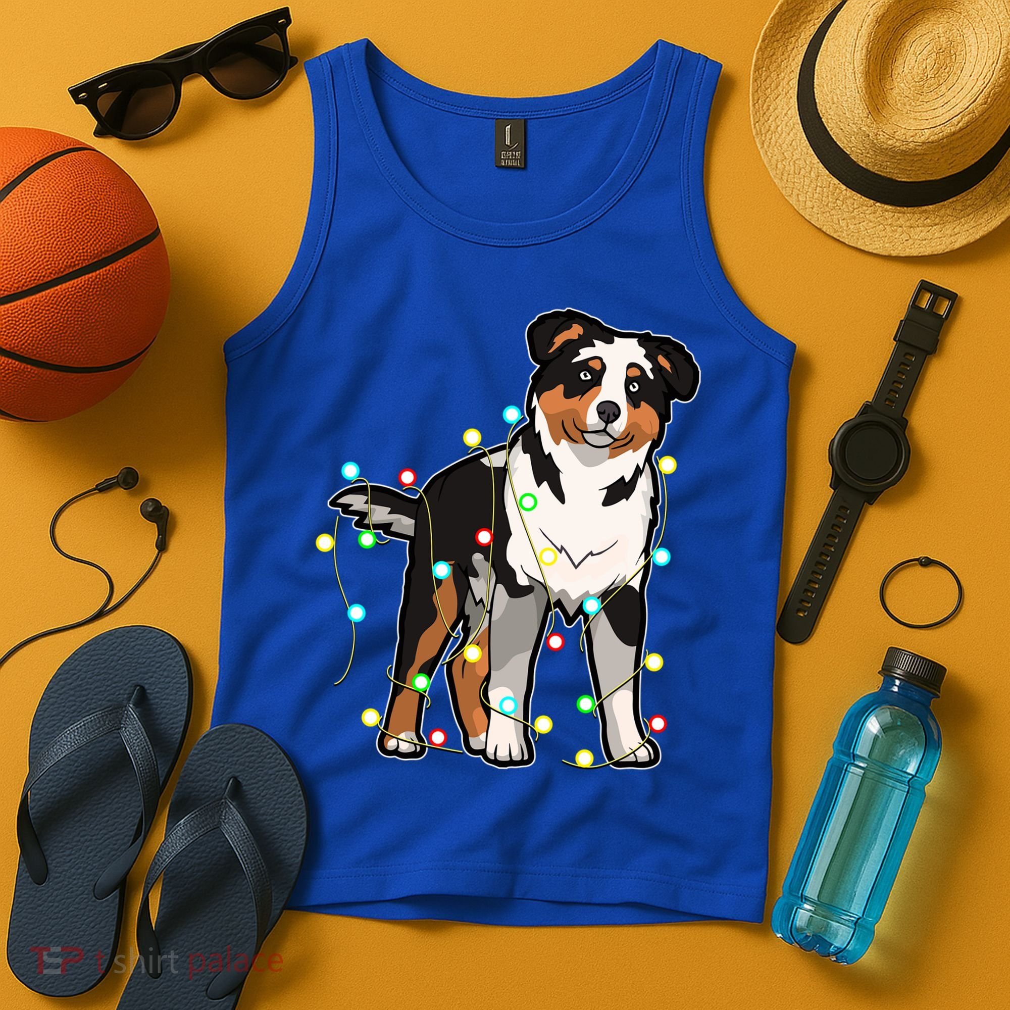 Christmas Lights Australian Shepherd Dog Lover Xmas Gift Cute Gift Tank Top