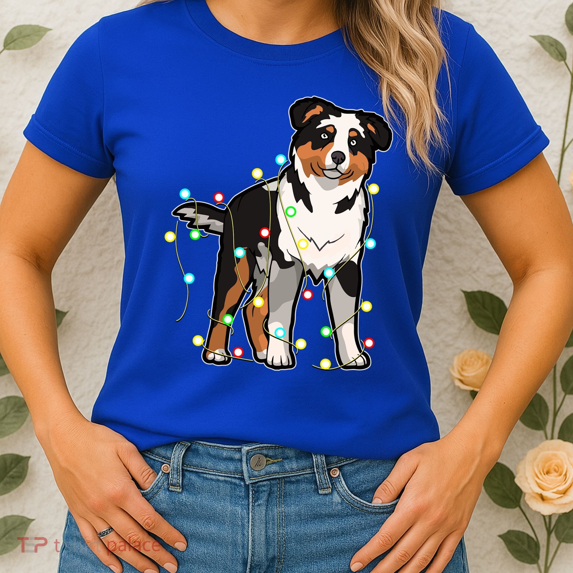Christmas Lights Australian Shepherd Dog Lover Xmas Gift Cute Gift Women's T-Shirt