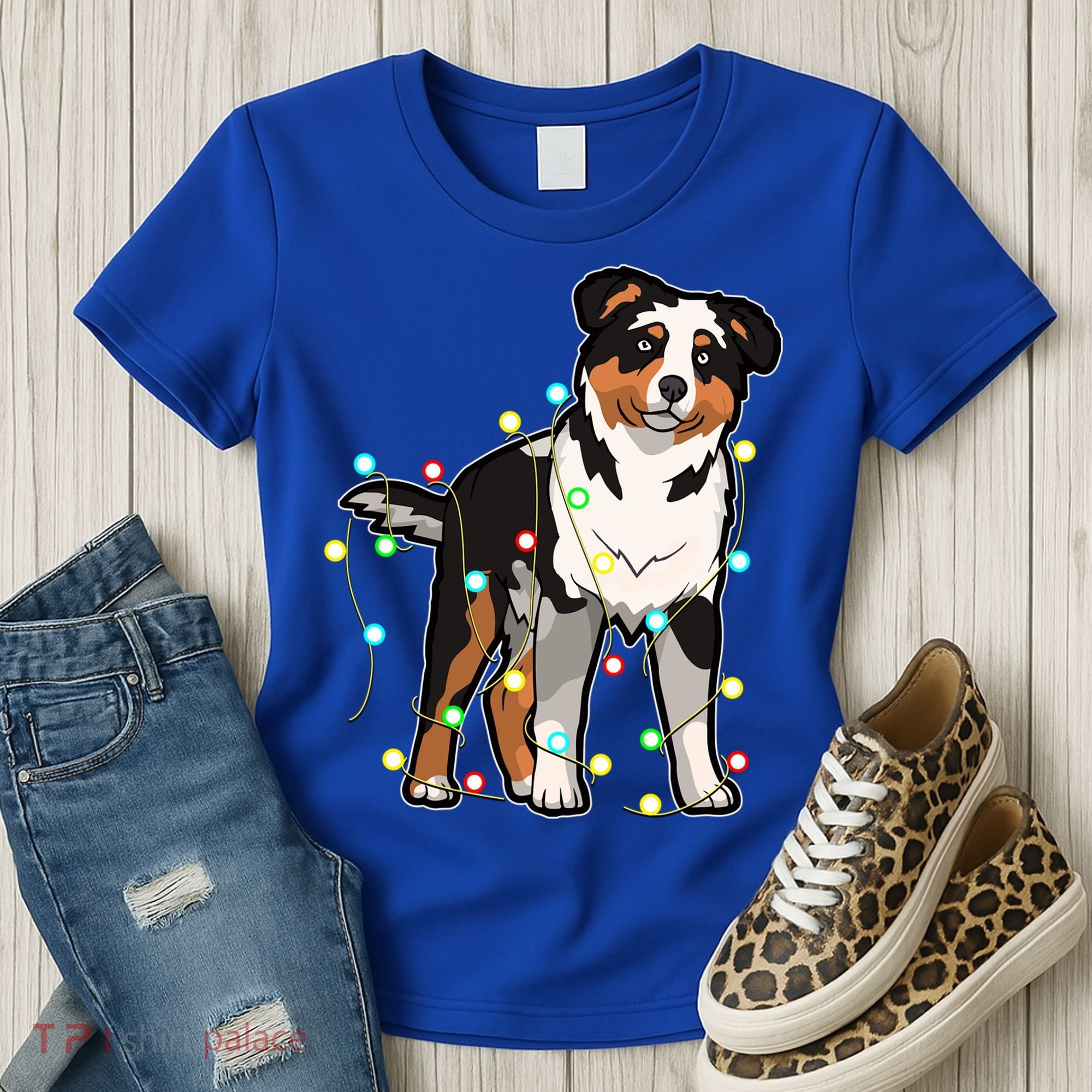 Christmas Lights Australian Shepherd Dog Lover Xmas Gift Cute Gift Women's T-Shirt