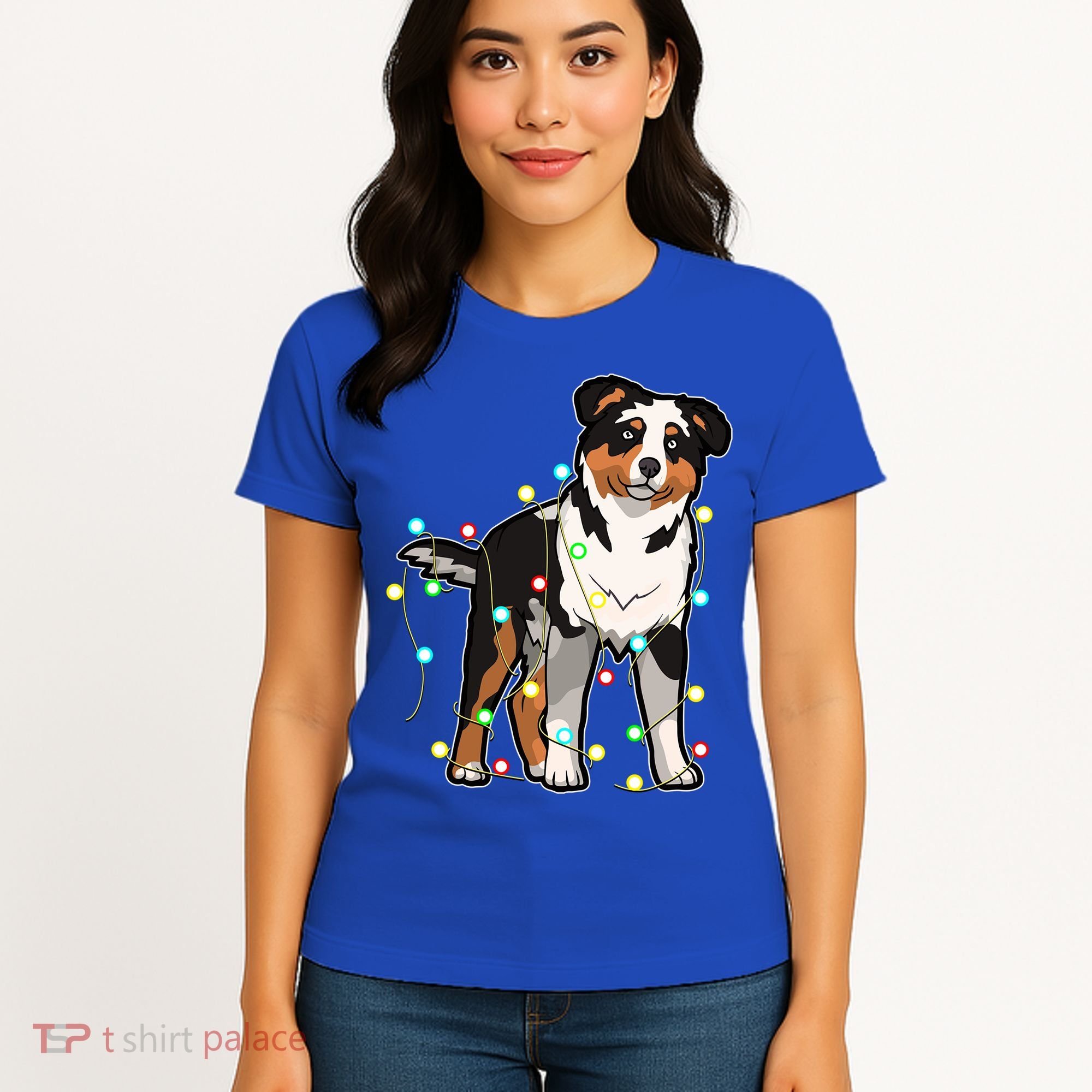 Christmas Lights Australian Shepherd Dog Lover Xmas Gift Cute Gift Women's T-Shirt