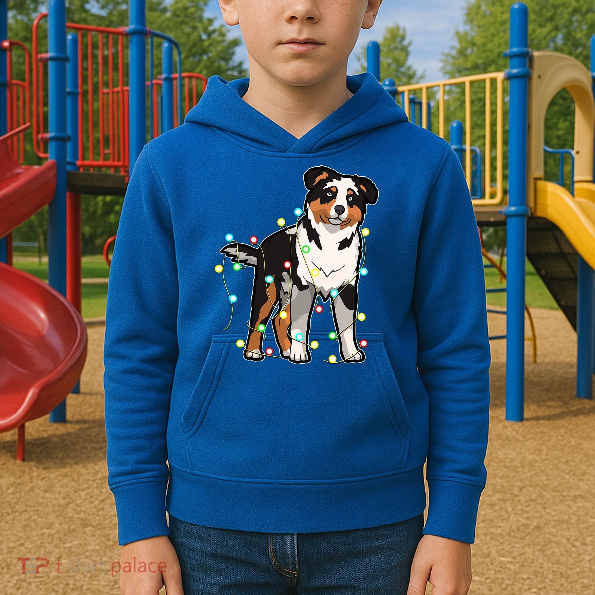 Christmas Lights Australian Shepherd Dog Lover Xmas Gift Cute Gift Kids Hoodie