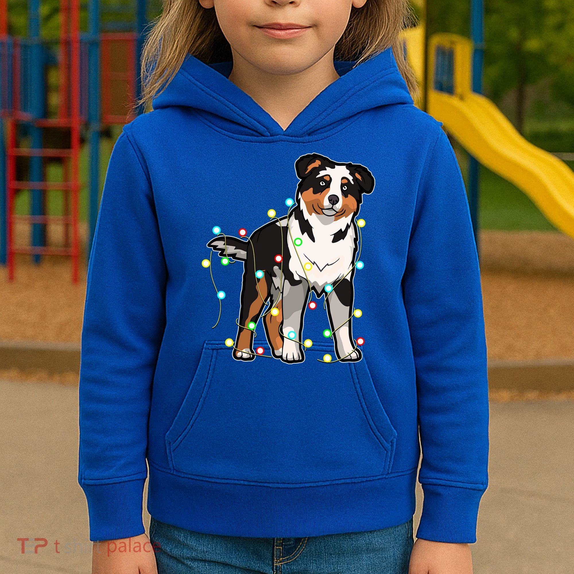 Christmas Lights Australian Shepherd Dog Lover Xmas Gift Cute Gift Kids Hoodie