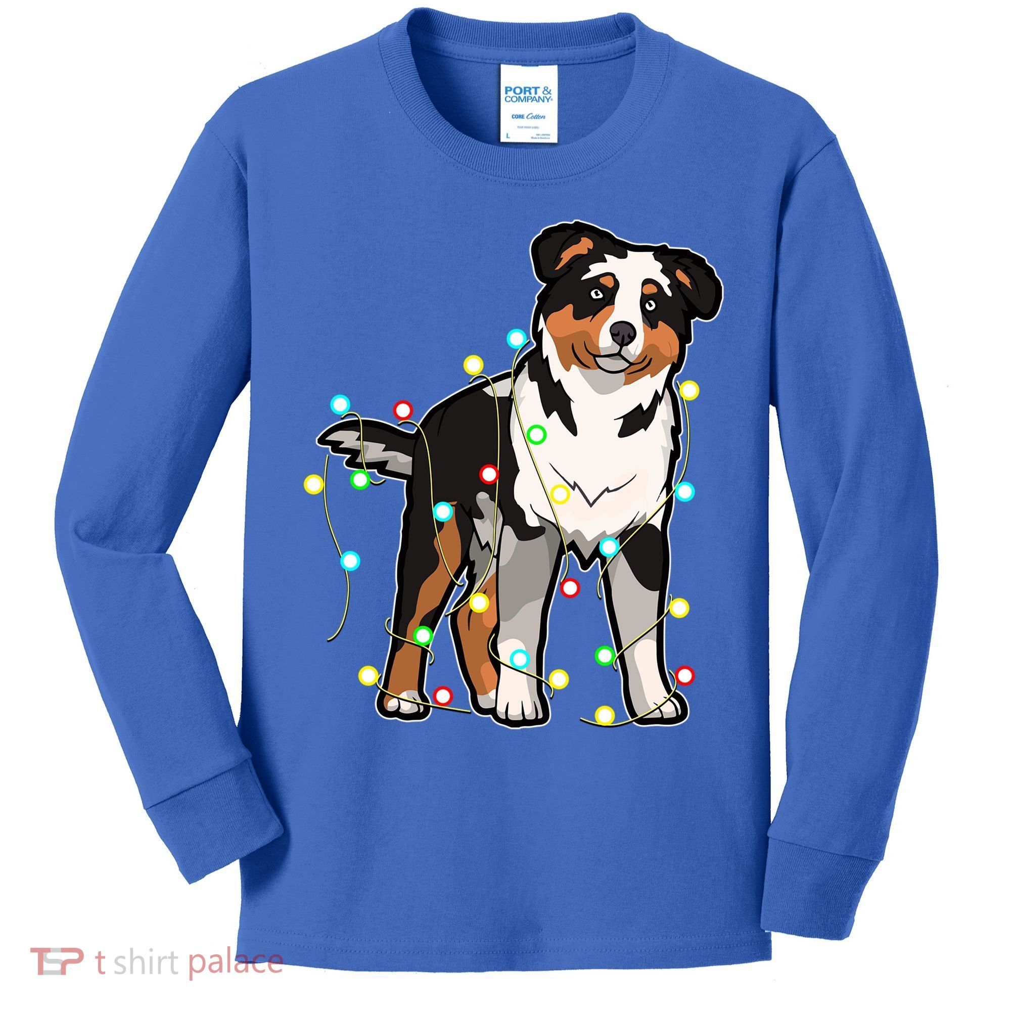 Christmas Lights Australian Shepherd Dog Lover Xmas Gift Cute Gift Kids Long Sleeve Shirt
