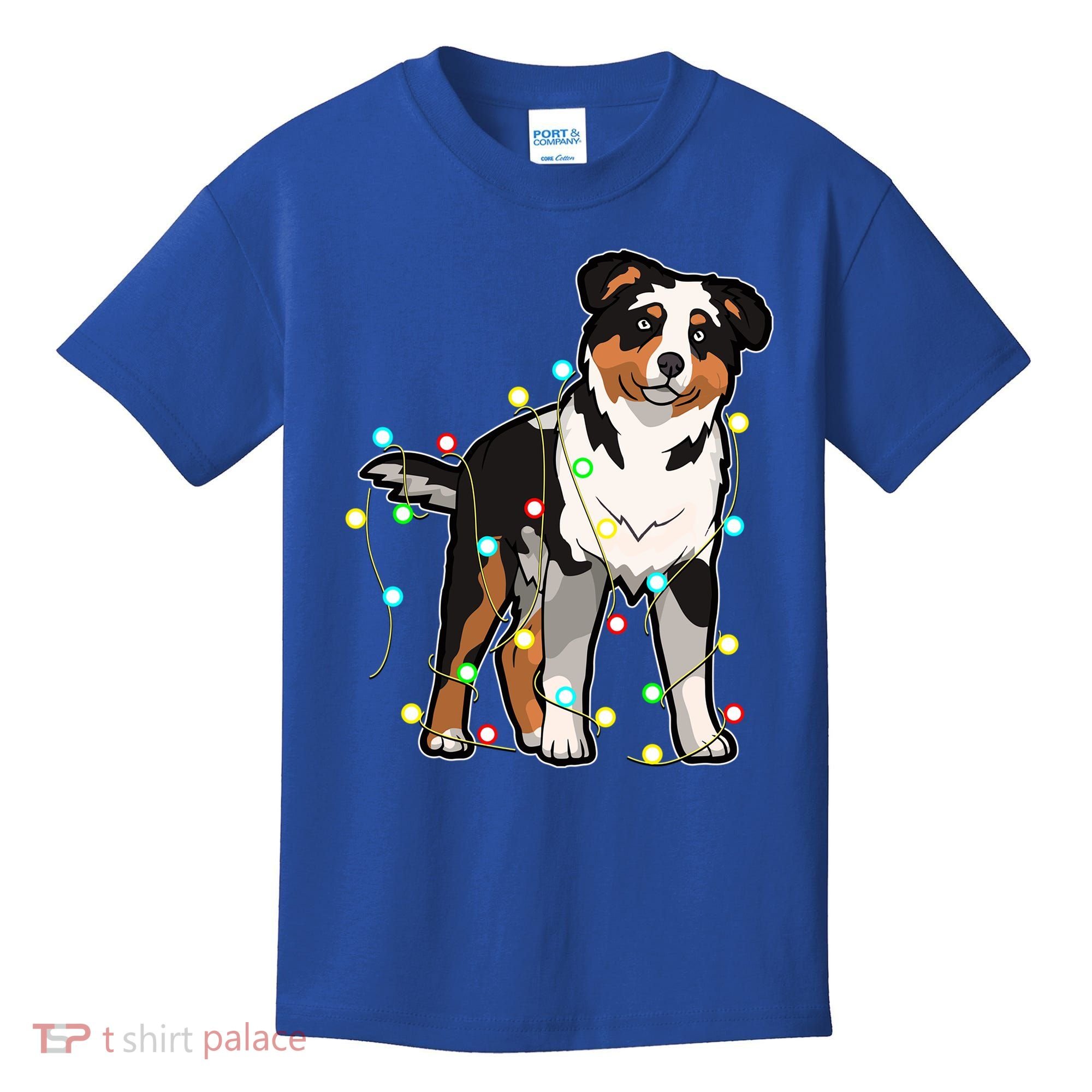 Christmas Lights Australian Shepherd Dog Lover Xmas Gift Cute Gift Kids T-Shirt