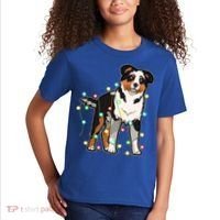 Christmas Lights Australian Shepherd Dog Lover Xmas Gift Cute Gift Kids T-Shirt thumb 2