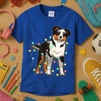 Christmas Lights Australian Shepherd Dog Lover Xmas Gift Cute Gift Kids T-Shirt thumb 3