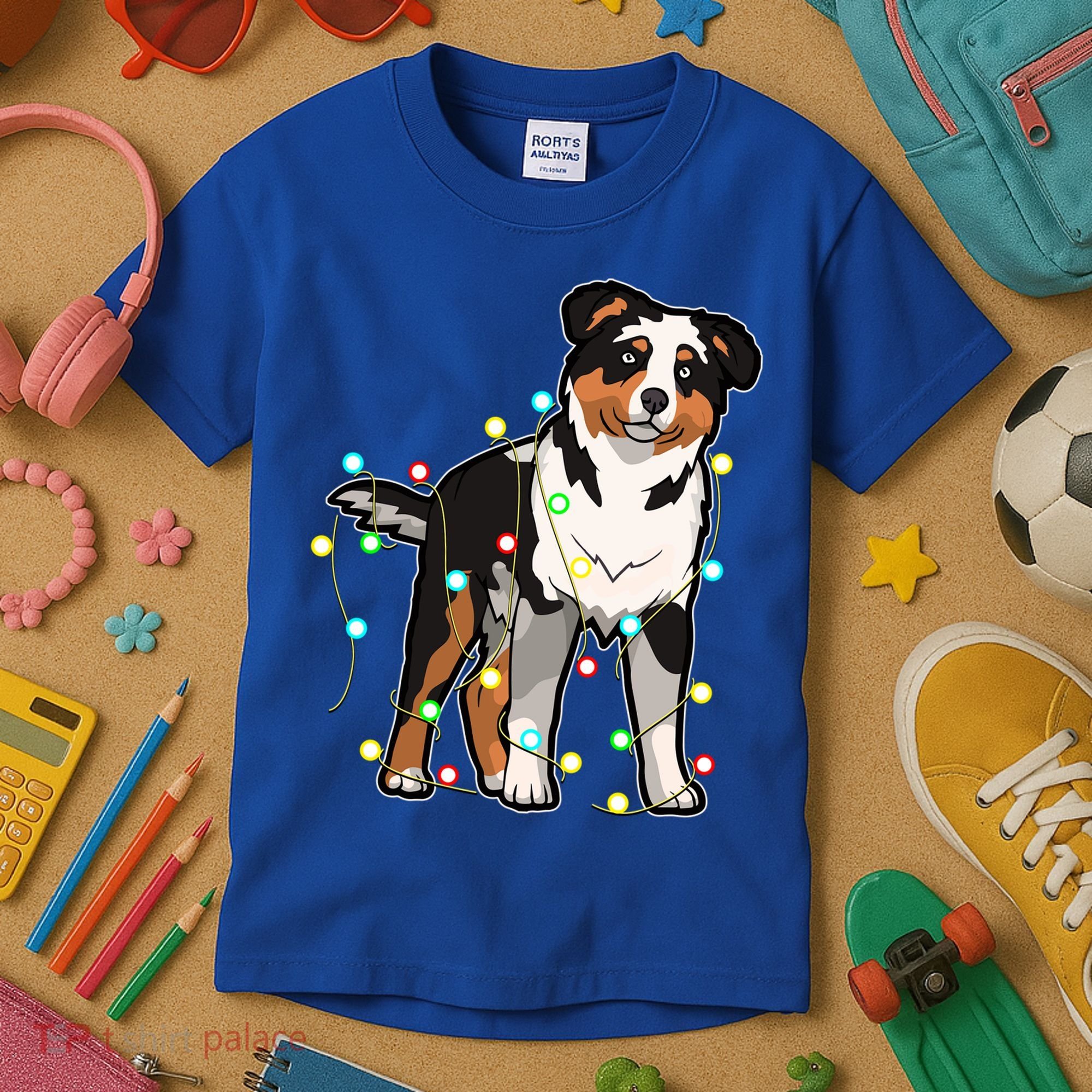 Christmas Lights Australian Shepherd Dog Lover Xmas Gift Cute Gift Kids T-Shirt