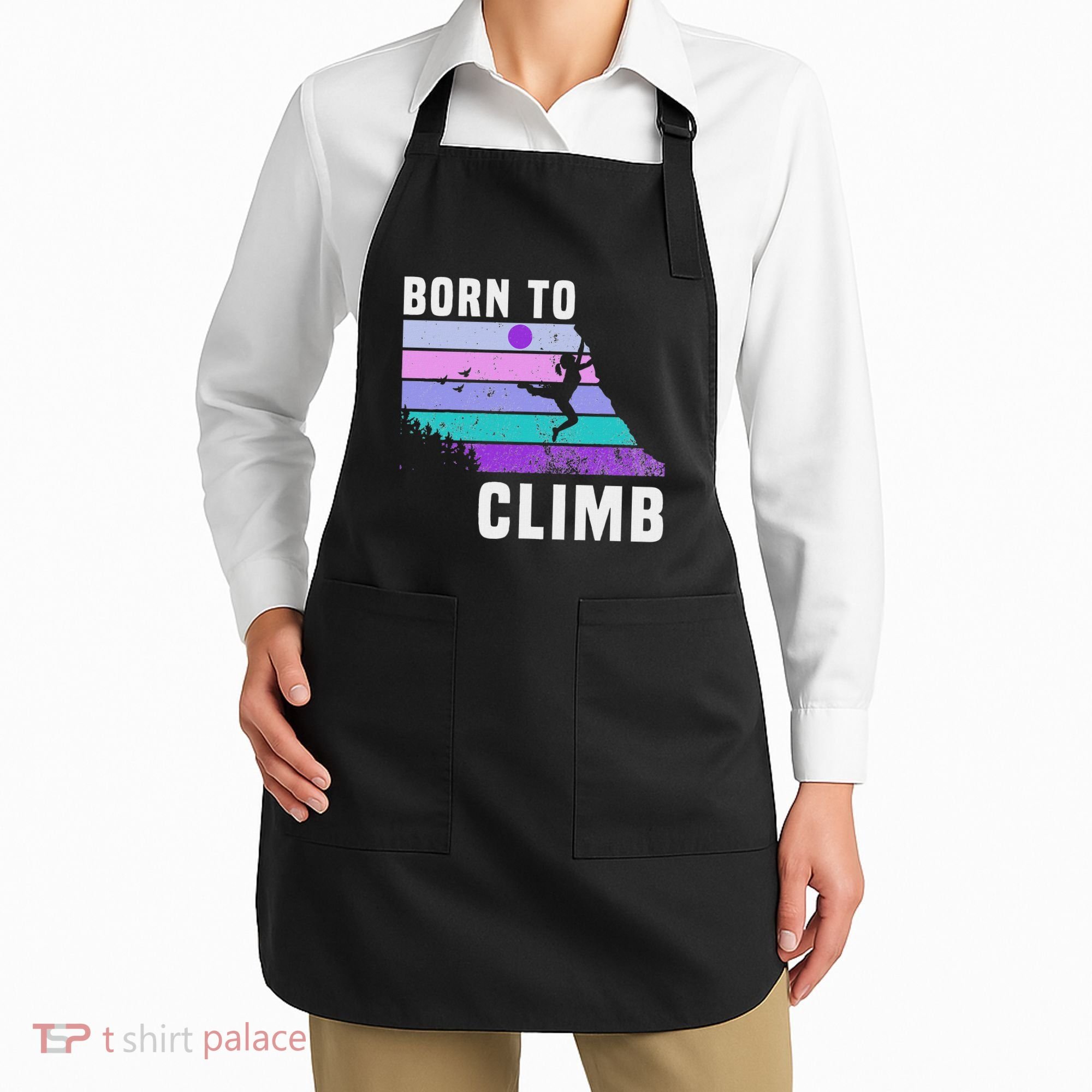 Climb Like A Girl Retro Sunset Rocks Born To Climb Apron
