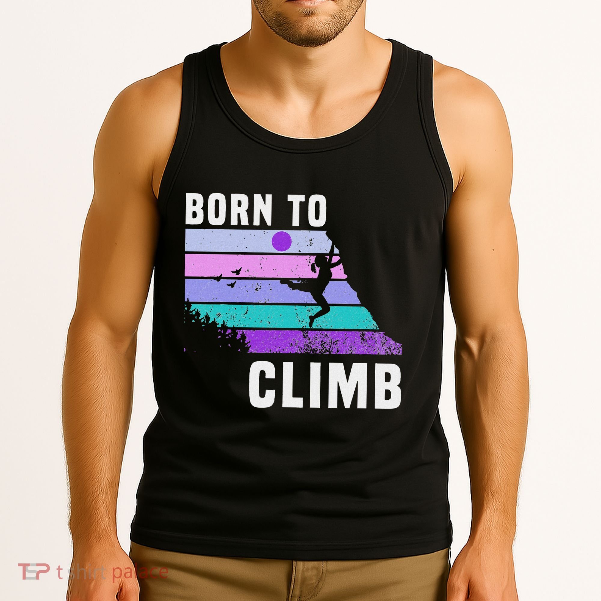 Climb Like A Girl Retro Sunset Rocks Born To Climb Tank Top