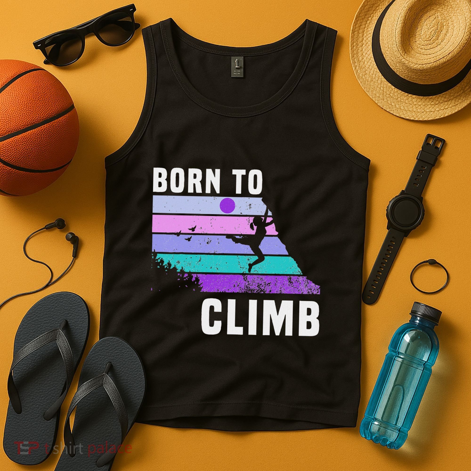 Climb Like A Girl Retro Sunset Rocks Born To Climb Tank Top
