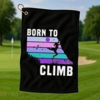 Climb Like A Girl Retro Sunset Rocks Born To Climb Golf Towel thumb 1