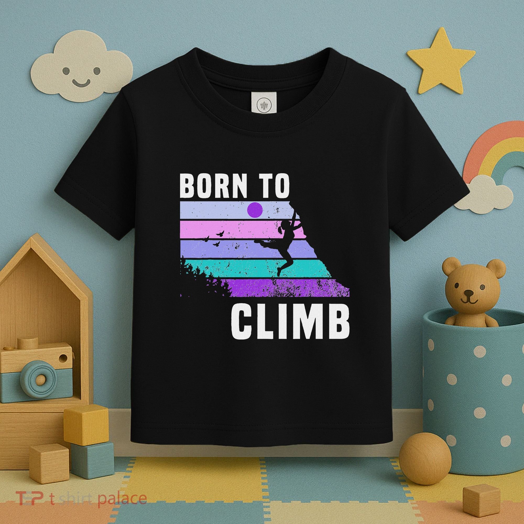 Climb Like A Girl Retro Sunset Rocks Born To Climb Toddler T-Shirt