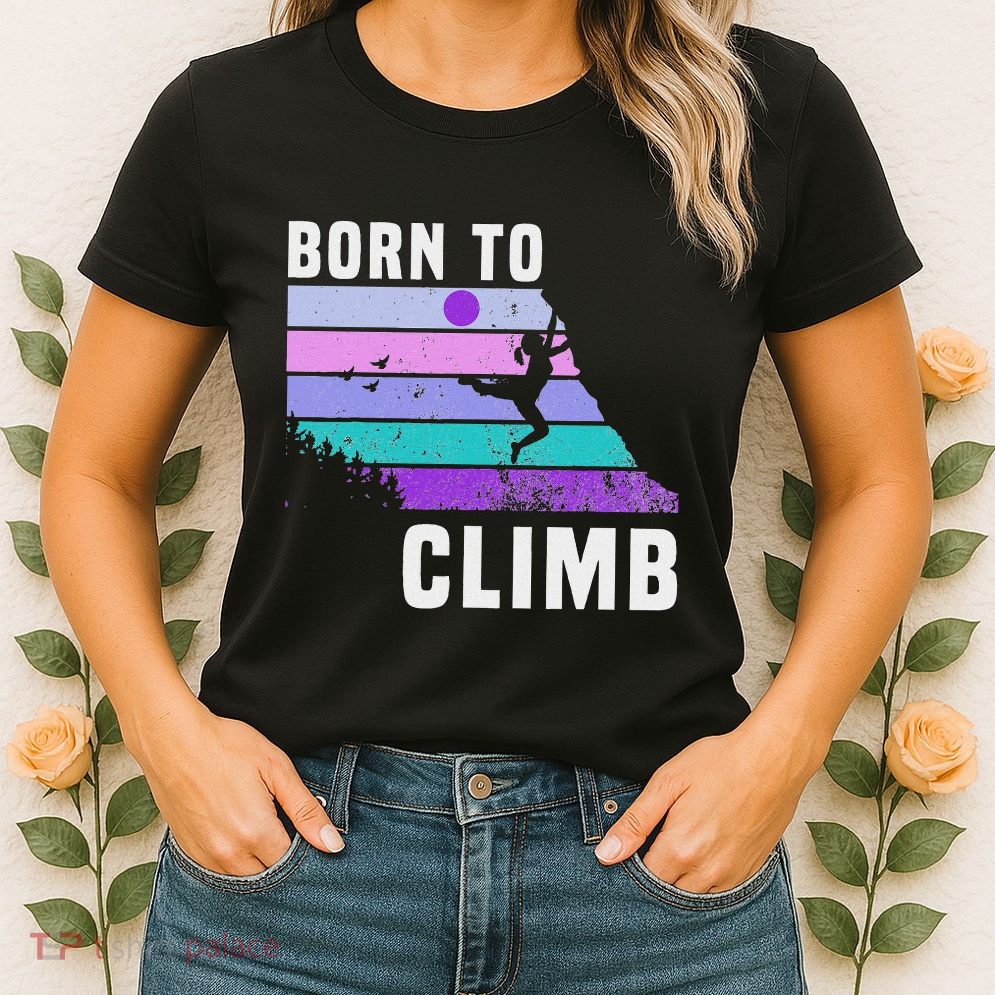 Climb Like A Girl Retro Sunset Rocks Born To Climb Women's T-Shirt