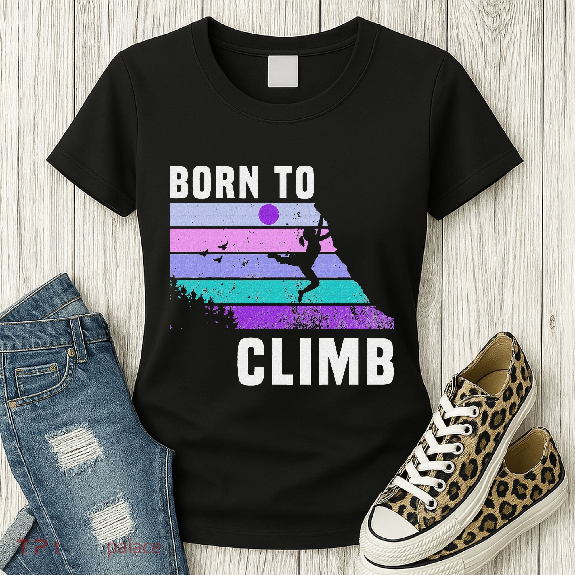 Climb Like A Girl Retro Sunset Rocks Born To Climb Women's T-Shirt