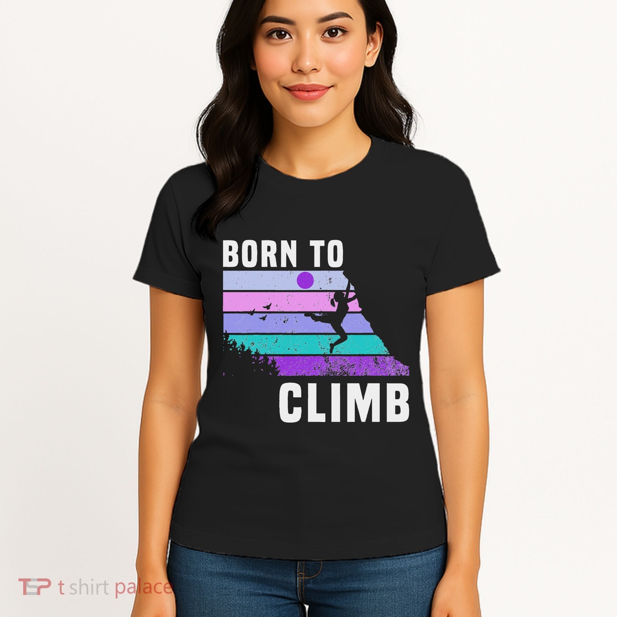 Climb Like A Girl Retro Sunset Rocks Born To Climb Women's T-Shirt