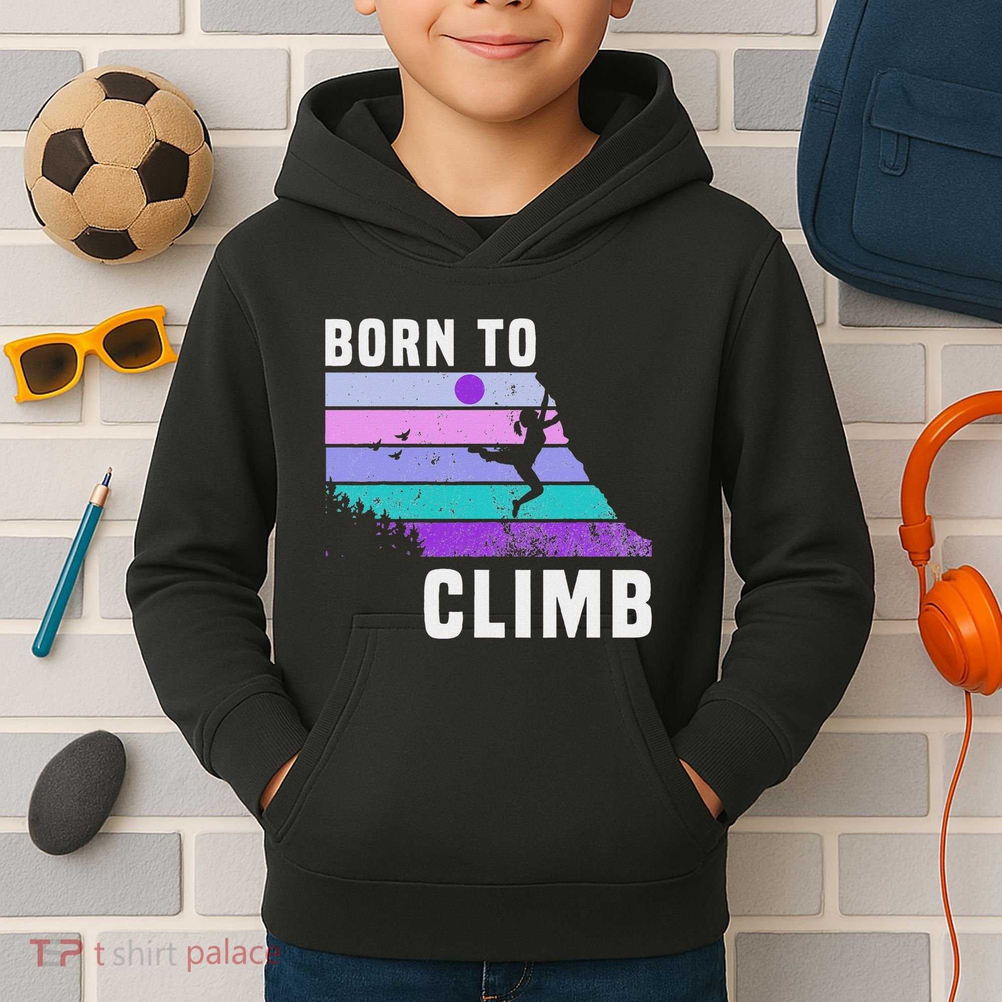 Climb Like A Girl Retro Sunset Rocks Born To Climb Kids Hoodie