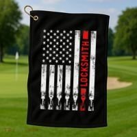 Cool Locksmith Art American Flag Lock Picker Golf Towel thumb 1