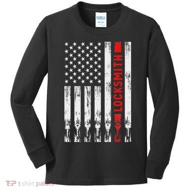 Cool Locksmith Art American Flag Lock Picker Kids Long Sleeve Shirt