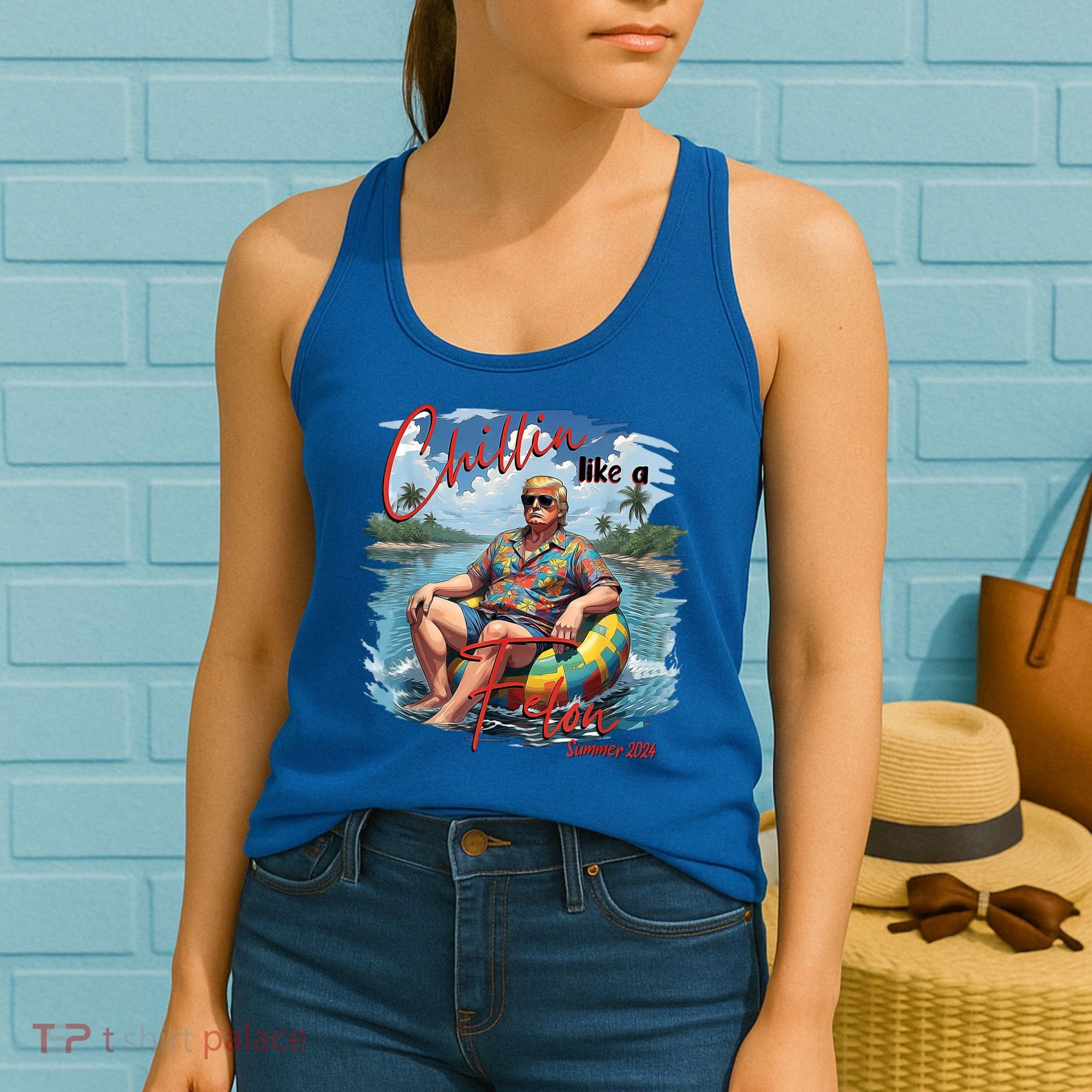 Chillin Like A Felon Retro Summer Pink Funny Trump 2024 Women's Tank Top