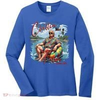 Chillin Like A Felon Retro Summer Pink Funny Trump 2024 Women's Long Sleeve Shirt thumb 0