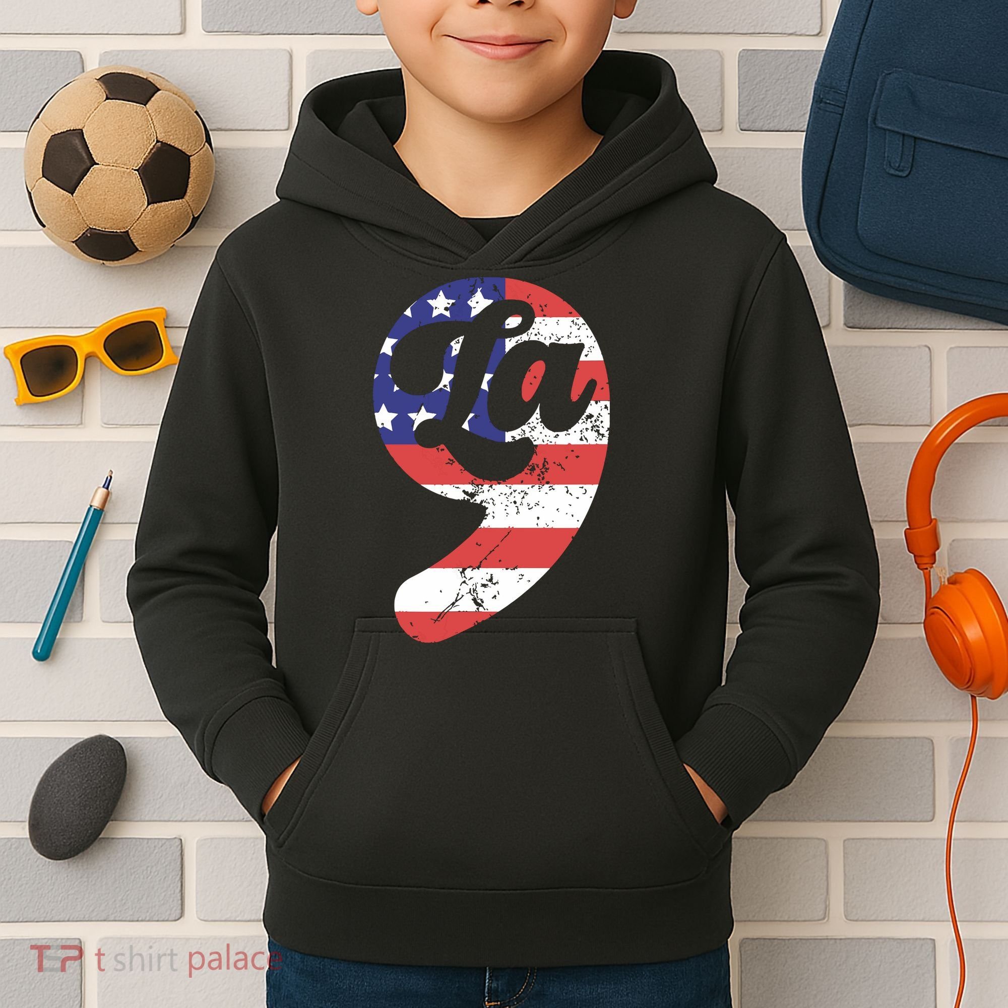Comma La American Flag Kamala Harris Kids Hoodie