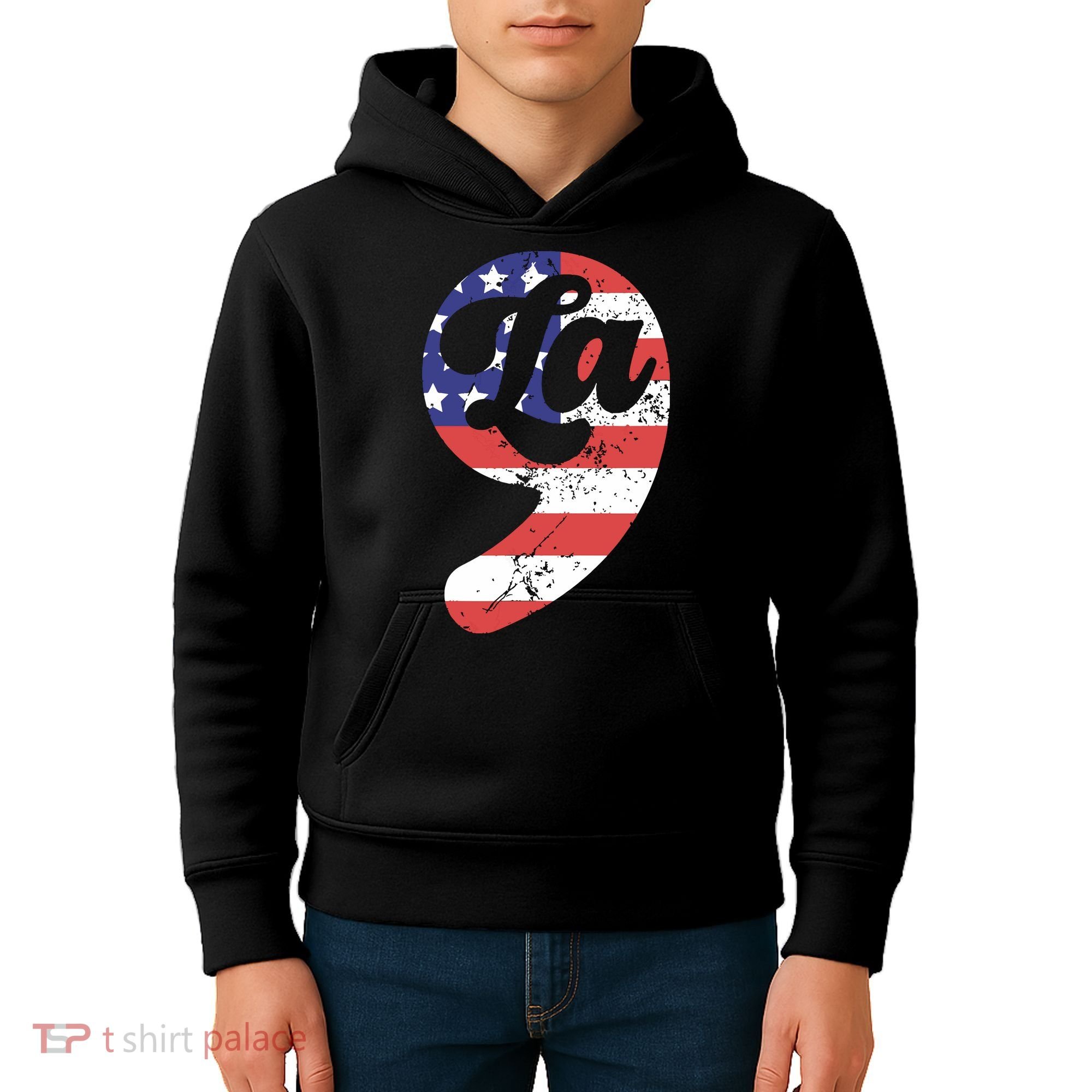 Comma La American Flag Kamala Harris Kids Hoodie